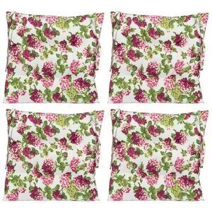 Shabby Chic Pink Hydrangea Floral Chair Cushions in White/Pink/Green, 4 Pack